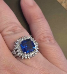 Art Deco vintage style statement ring with blue square stone 925 size 8