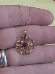 Vintage 14k Gold 15.5 Inch Necklace Amethyst Pendant Tested New Old Stock Tested