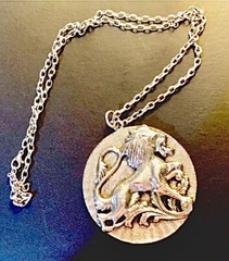 Silver Lion Leo Necklace Medallion Gothic Zodiac Pendant 30” Chain Cosplay Vtg