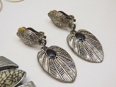 Vintage Jewelry Lot Black Faceted Glass Crystals Rhinestones Cabochon + D2106