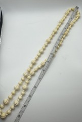Vintage Antique Bovine Bone Beads Hand Carved Beaded Barrel Closure Necklace 31”