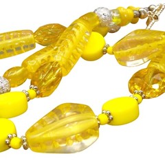 Lemony Yellow Lucite Parure, Cheerful Beads with Unique Pierced Styles on Single