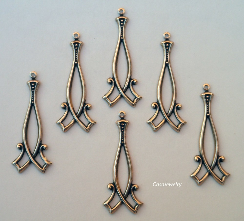 #3499 ANTIQUED GOLD OPEN CELTIC RENAISSANCE DROP W/TOP HANG RING – 6 Pc Lot
