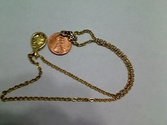 Vintage Goldtone Faux Fire Opal Teardrop Pendant Necklace, 18″