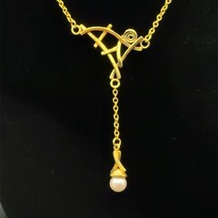 Vintage Yellow Gold Filled Freshwater Pearl Lavalier Necklace, 15 Inch, 5.5 gram
