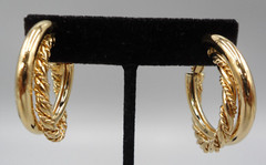 Vintage Napier Clip On Hoop Earrings Double Twisted Gold Tone Screw Back 1.5″