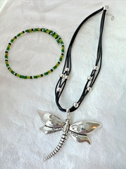2 Necklaces LOT Girly dragonfly Y2K 1990s 2000s Silver green Jewelry costume