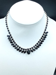 Vintage Art Deco French Jet Necklace Black Glass Square Rhinestone 15″