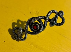 vintage 925 sterling silver intertwined twin snake brooch pin faux ruby red gem