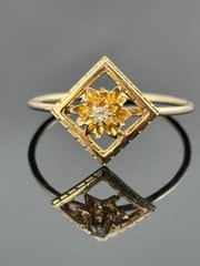 ATQ Vtg 10k Yellow Gold Diamond Ring Brooch Conversion Flower in Square sz 10