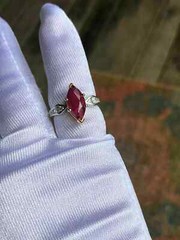 Art Deco Marquise Cut Ruby Lab Created Diamond 14K White Gold FN Engagement Ring