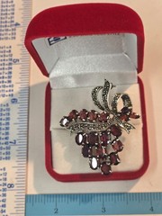 Elegant Garnet and Marcasite Brooch in 925 Sterling Silver