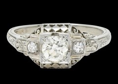 BELAIS ART DECO 0.45 CTW OLD MINE Cut DIAMOND 18 K GOLD CHECKERBOARD Style Ring
