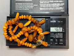 Vintage Baltic Amber Statement Necklace 46.9g Graduated Teeth Beads Cognac Honey