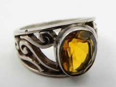VINTAGE CITRINE STERLING SILVER SETTING HIPPY ART FASHION RING ~ SIZE: 8