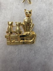 Vtg gold tone enamel eyes cat kittenon steps Pin