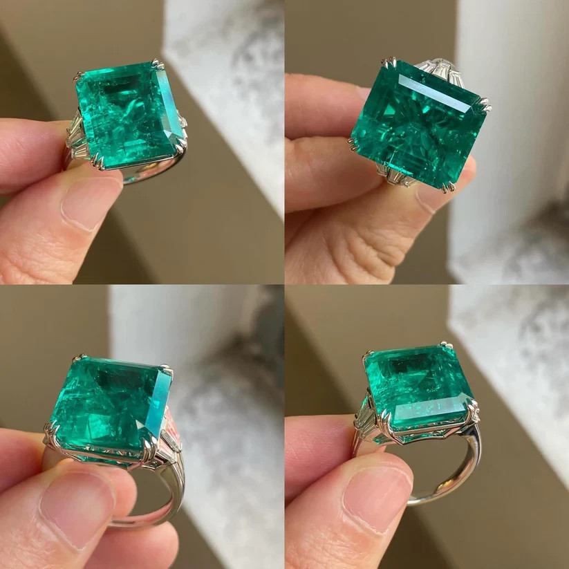 5.30 Ct Natural Emerald Art Deco Antique Vintage Ring 14K Yellow Gold Finish