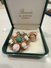 Bimonte Sorrento Vintage Shell Cameo Cluster Brooch Pendant + Matching Ring Gold