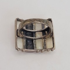 Vintage Sterling Silver Mother of Pearl Marcasite Panel Statement Ring Size 6.25