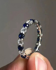 2Ct Round Cut Lab Created Diamond & Sapphire Wedding Band 14K White Gold FN Ring