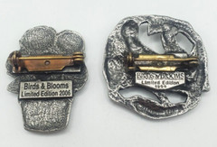 Birds & Blooms Pin Lot Of 2 Limited Edition Brooches Pewter Bird an Flowers