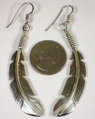 ESTATE Vtg Navajo Feather 12.2g Sterling Silver Feather 3 1/8″ Dangle Earrings
