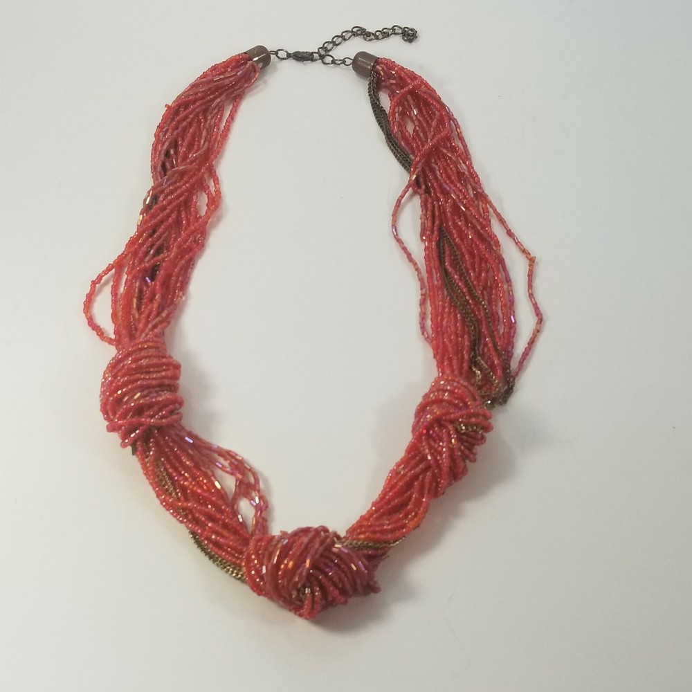Twist Beads 1980s Necklace many strands red beads tied knotted