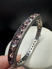 Antique 1920s Art Deco Sterling Silver & Channel Set Amethyst Bangle Bracelet