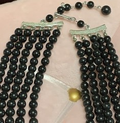 Vintage Signed Japan 1950’s-1970’s Multi Strand Black Lucite Choker Necklace
