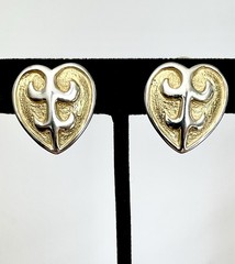 Erwin Pearl Vintage Gold & Silver Heart Clip On Earrings Royalcore Sparkle Chic
