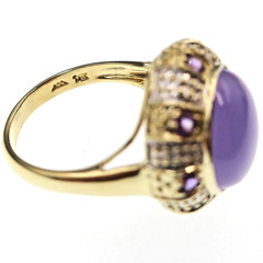Classic 14k Solid Yellow Gold Natural Lavender Jade and Amethyst Ring Size 5.75