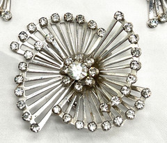 Vintage Coro Brooch/Pin Clip Earring SET AB Rhinestone Starburst Art Deco Atomic