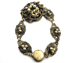 Antique Seed Pearl Birds Nest Pendant Bracelet Floral 6.25in
