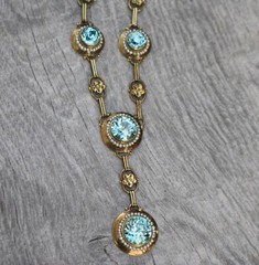 Antique Edwardian 14K Gold Round Vivid Blue Zircons with Seed Pearls Necklace
