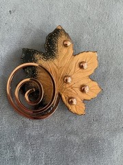 Vintage Renoir Matisse Copper Enamel Leaf Swirl Pin
