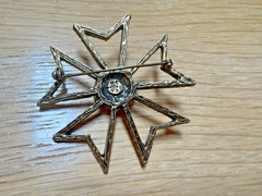 Vintage Signed Edlee Rivoli Purple Rhinestone Maltese Cross Brooch Etruscan