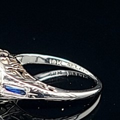 0.65ct Vintage filigree ring old mine cut Diamond belais 18k white gold