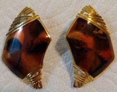 Vintage Edgar Berebi Brown/Black Enamel Gold Tone Push on Post Earrings
