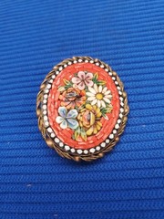 Vintage Micro Mosaic Daisy and Roses Oval Brooch – Made in Italy