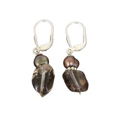 Smoky Quartz Pearl Dangle Latchback Earrings | Vintage Sterling Silver 925