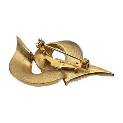 Ribbon Brooch Abstract Design Three Clear Rhinestones Textured Gold Tone Vtg