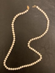 Vintage Pearl Necklace 18k Gold Clasp 19” Long 90 Hand-Strung Pearls