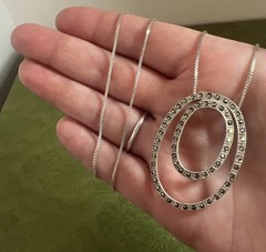 AGI Sterling Silver Double Oval Marcacite 1.5” Pendant Necklace 22” Chain ITALY