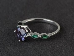 2.25Ct Art Deco Lab Created Alexandrite Diamond Wedding 14k White Gold FN Ring