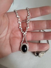 Vintage Black Cabochon Rhinestone Necklace & Dangle/drop Earrings. Glamorous