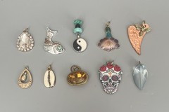 VTG Lot 10 Pendants Mixed Materials Cloisonné Acrylic Metal Enamel