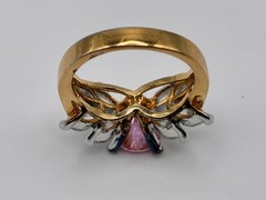 Vintage 1980s Yellow Gold Over Silver Pink Topaz Cubic Zirconia Cocktail Ring.