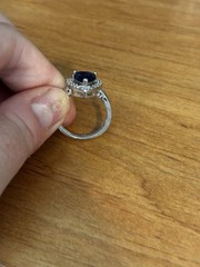 Vintage 925 Sterling Silver Blue Heart Ring With White Stone Halo Accents Size 8