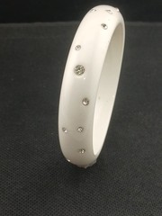 1940s- 50s Milky White Flush Set Clear stones Celluloid Bangle Bracelet size 8