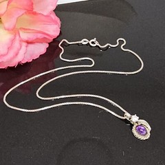 BB 925 Sterling Silver – Amethyst & Cubic Zirconia Pendant Chain Chain Necklace